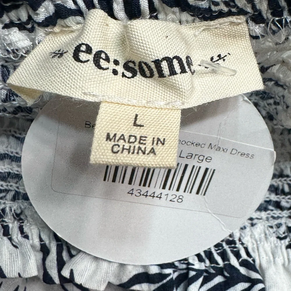 NWT ee:some Beachside Living Navy & White Smocked Sleeveless Maxi Dress Size L - Picture 5 of 8
